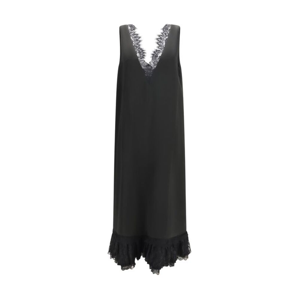 Ganni Women Lace-Trimmed Satin Long Dress